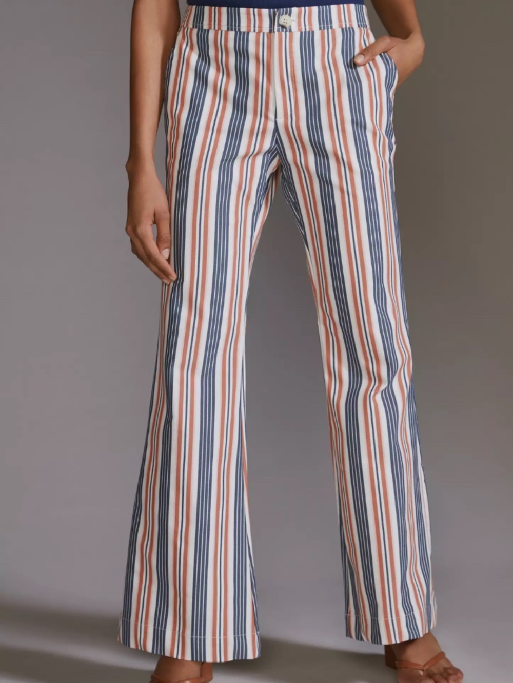 Anthropologie Low-Rise Striped Flare Pants SIZE 10 (Q5-2E)